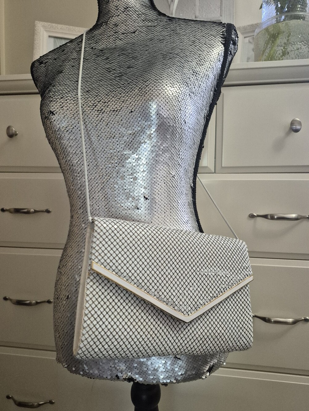 Vintage 80s White Mesh Envelope Crossbody Bag